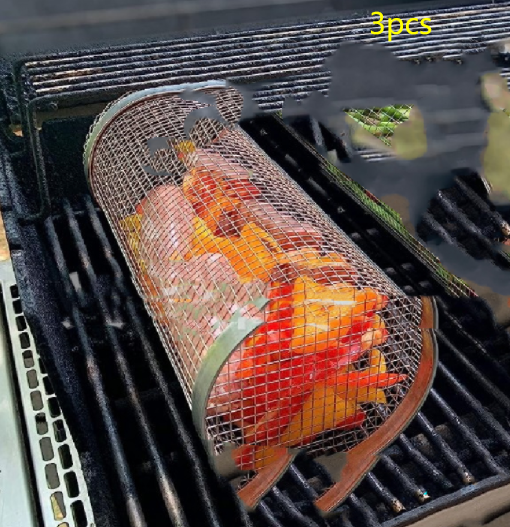 Rolling Metal Barbecue Grilling Basket.