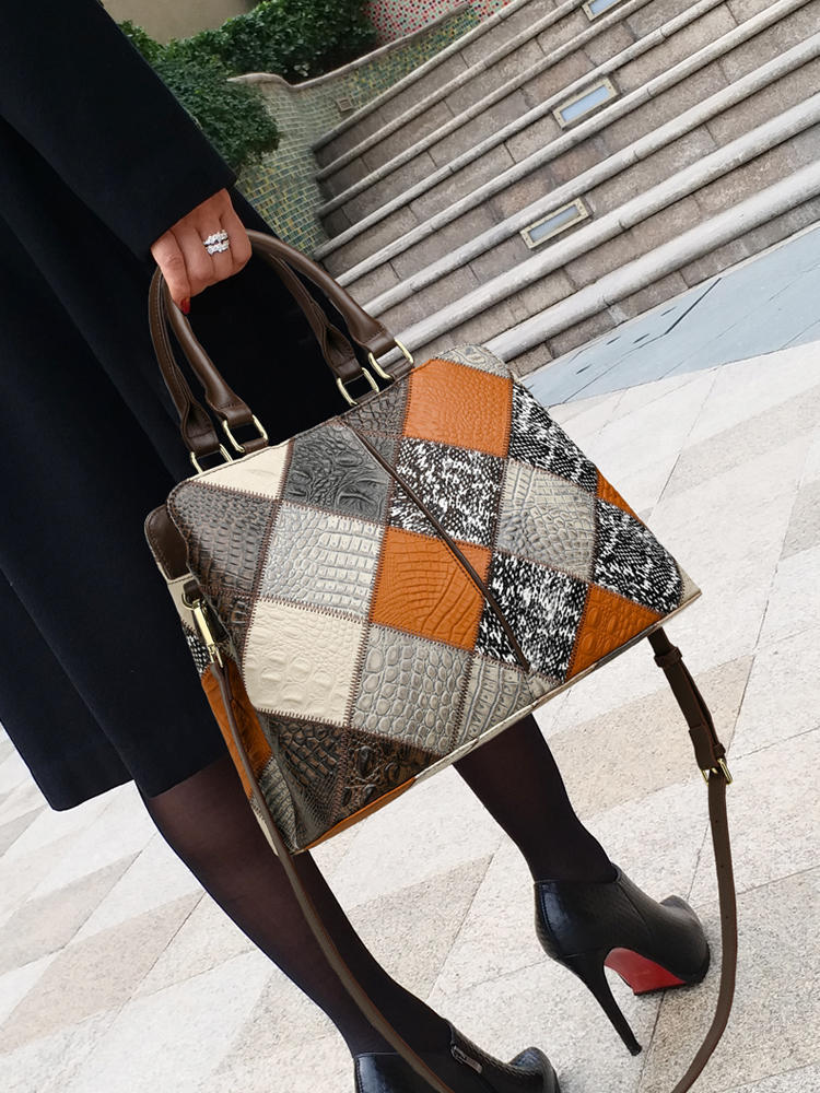Patchwork Contrast Color Shoulder Bag