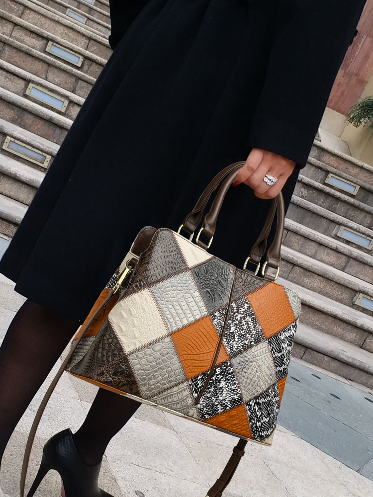Patchwork Contrast Color Shoulder Bag