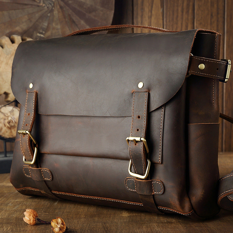 Handmade Executive First Layer Cowhide Retro Single Shoulder Bag
