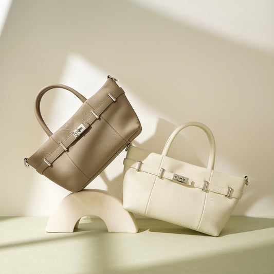Lychee Pattern Cowhide Shoulder Handbag