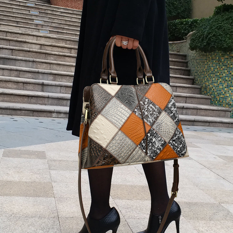 Patchwork Contrast Color Shoulder Bag