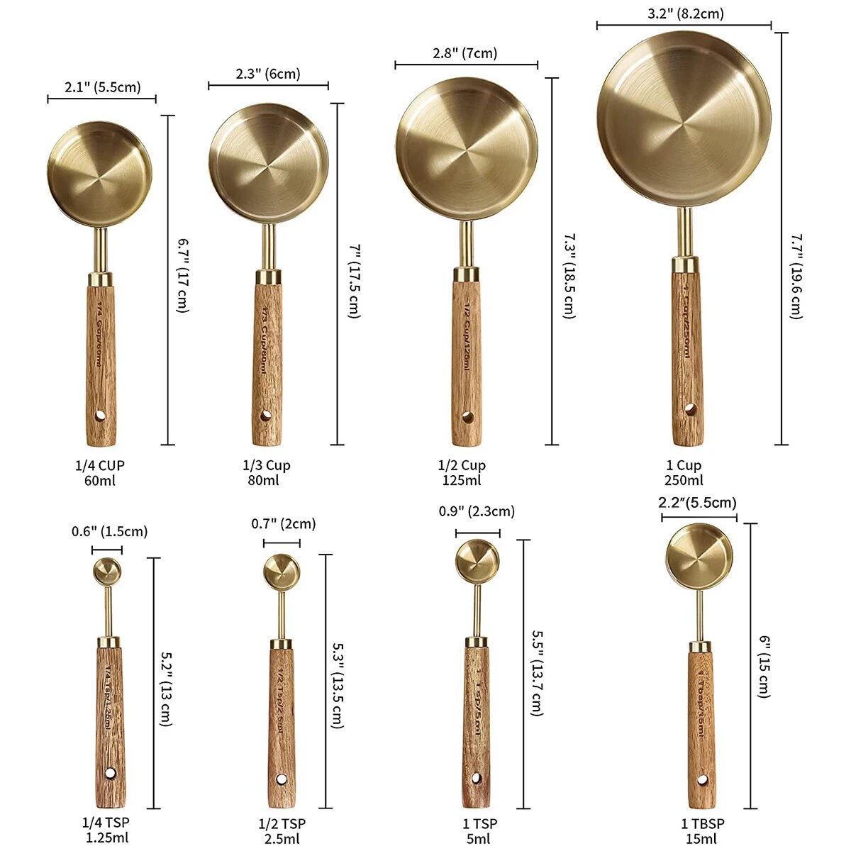 Gold Stainless Steele Measuring Cups and Spoon Set