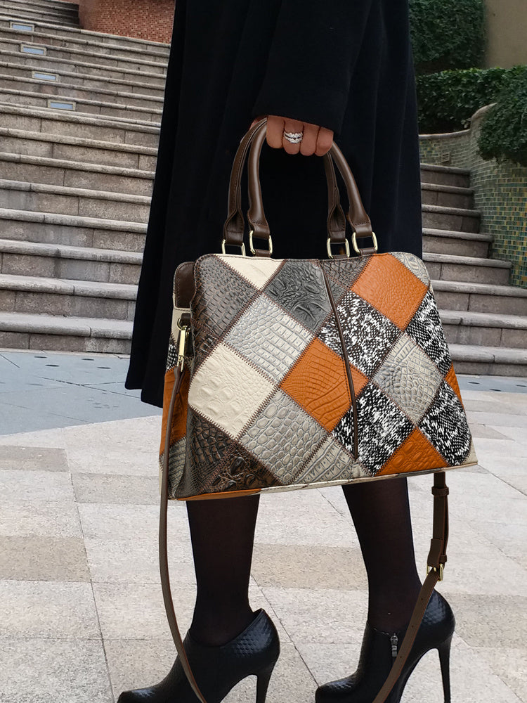 Patchwork Contrast Color Shoulder Bag