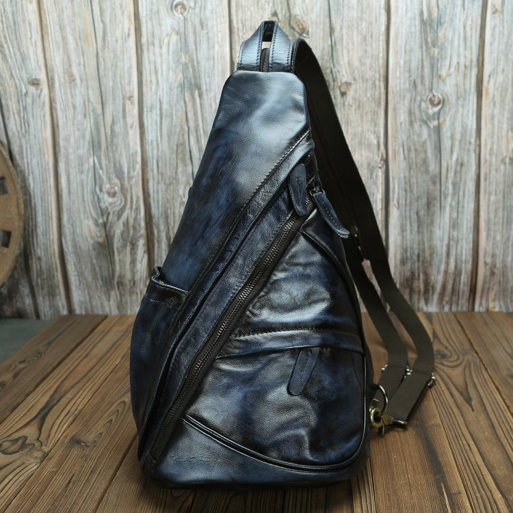 Vintage Unisex Layered Cowhide One Shoulder Diagonal Span Backpack