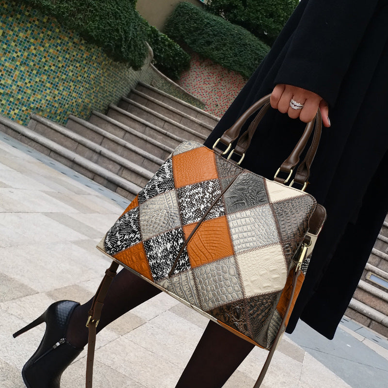 Patchwork Contrast Color Shoulder Bag