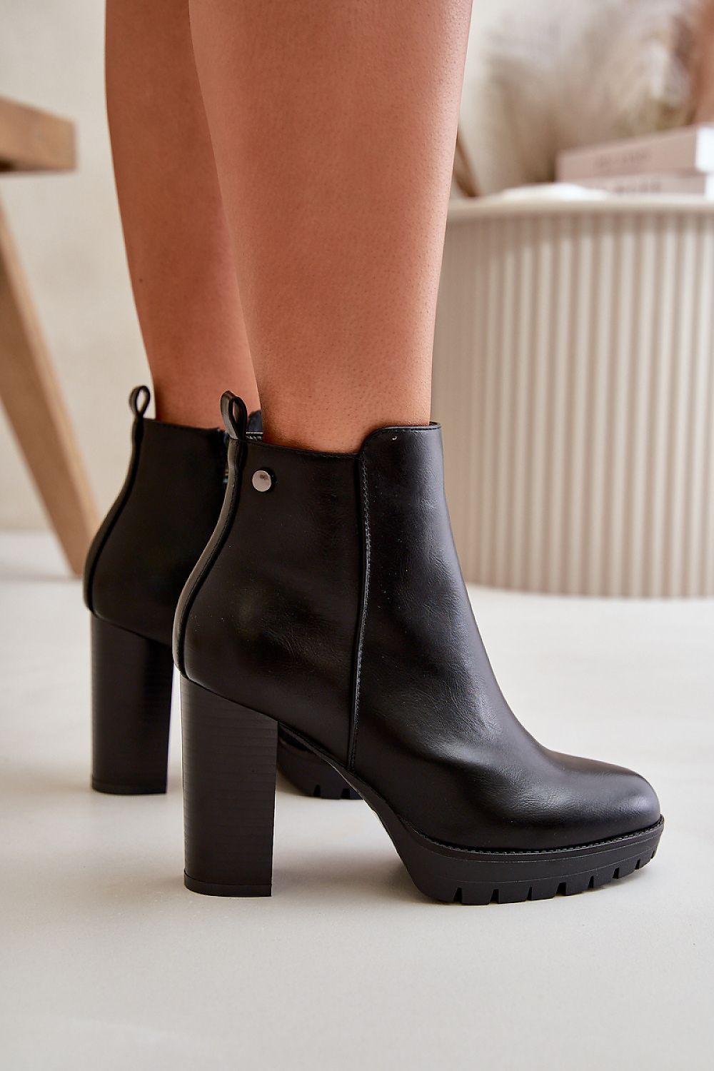 Column Heel Ankle Boots