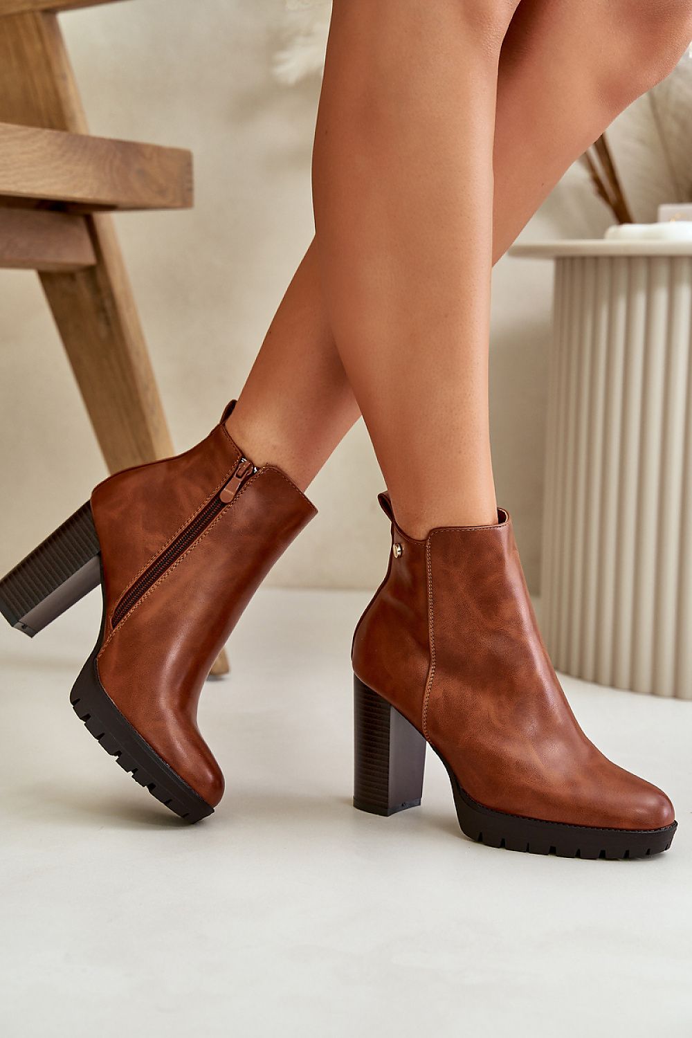 Column Heel Ankle Boots