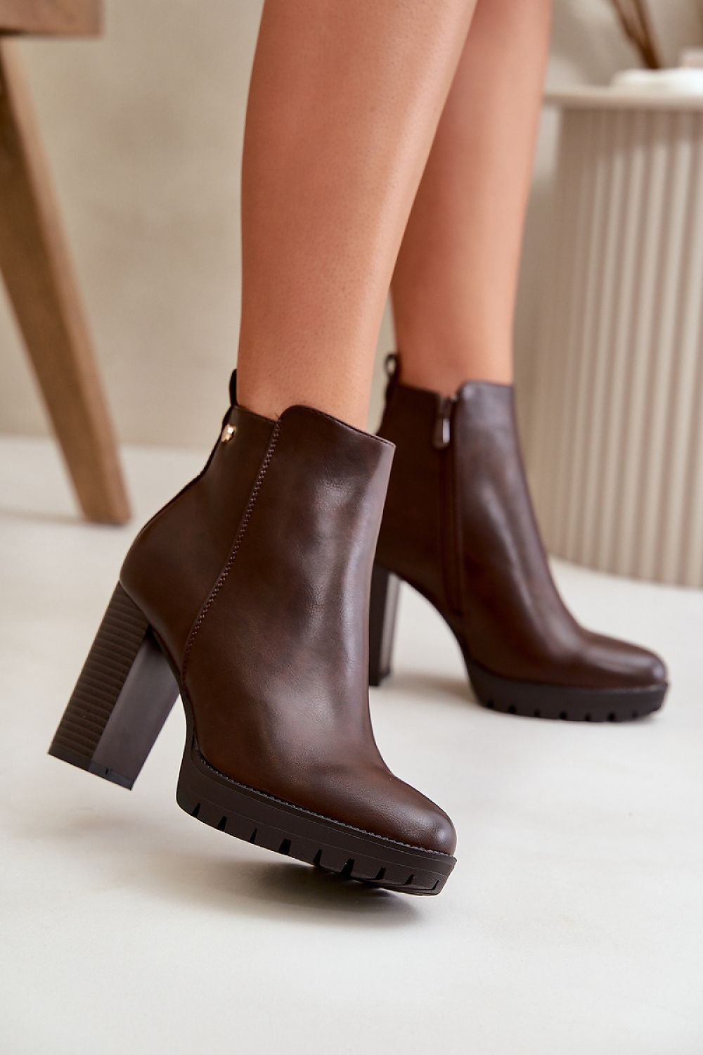 Column Heel Ankle Boots