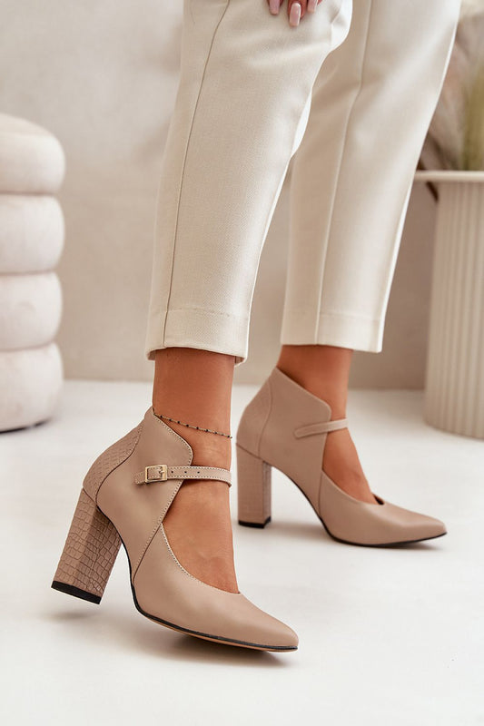 Gold buckle Cross Ankle Strap Pumps