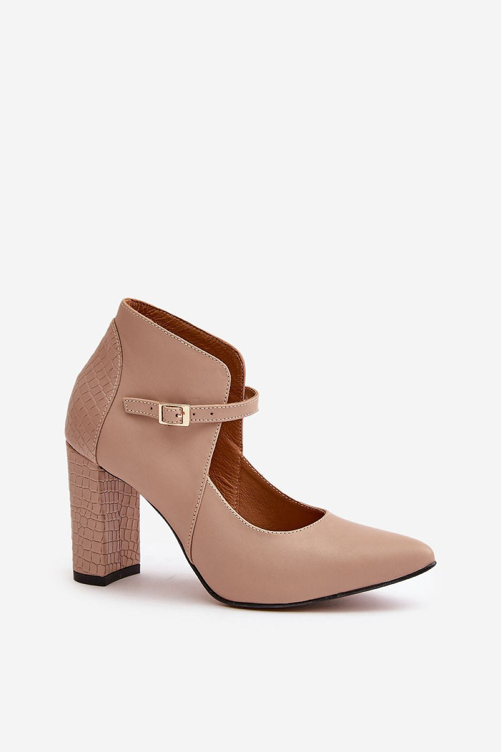 Gold buckle Cross Ankle Strap Pumps