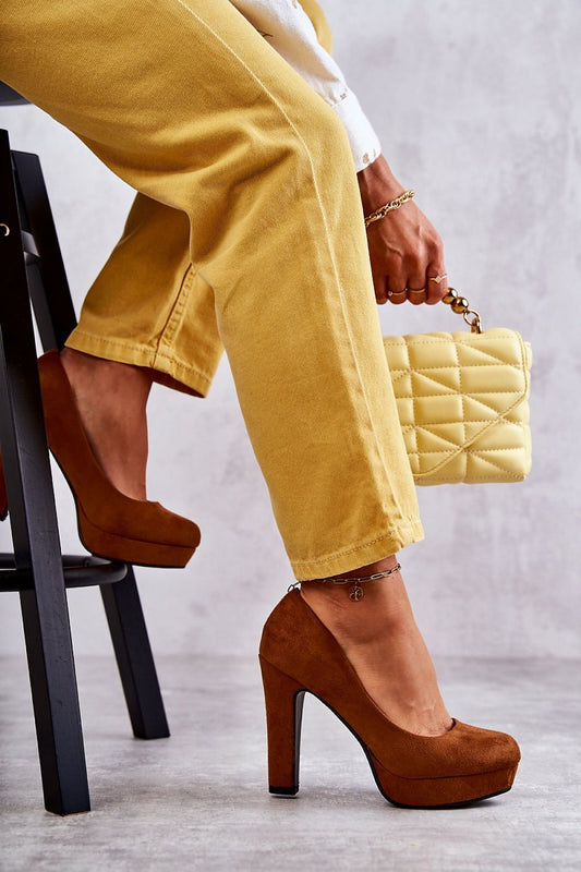 Block Heel Brown Pumps