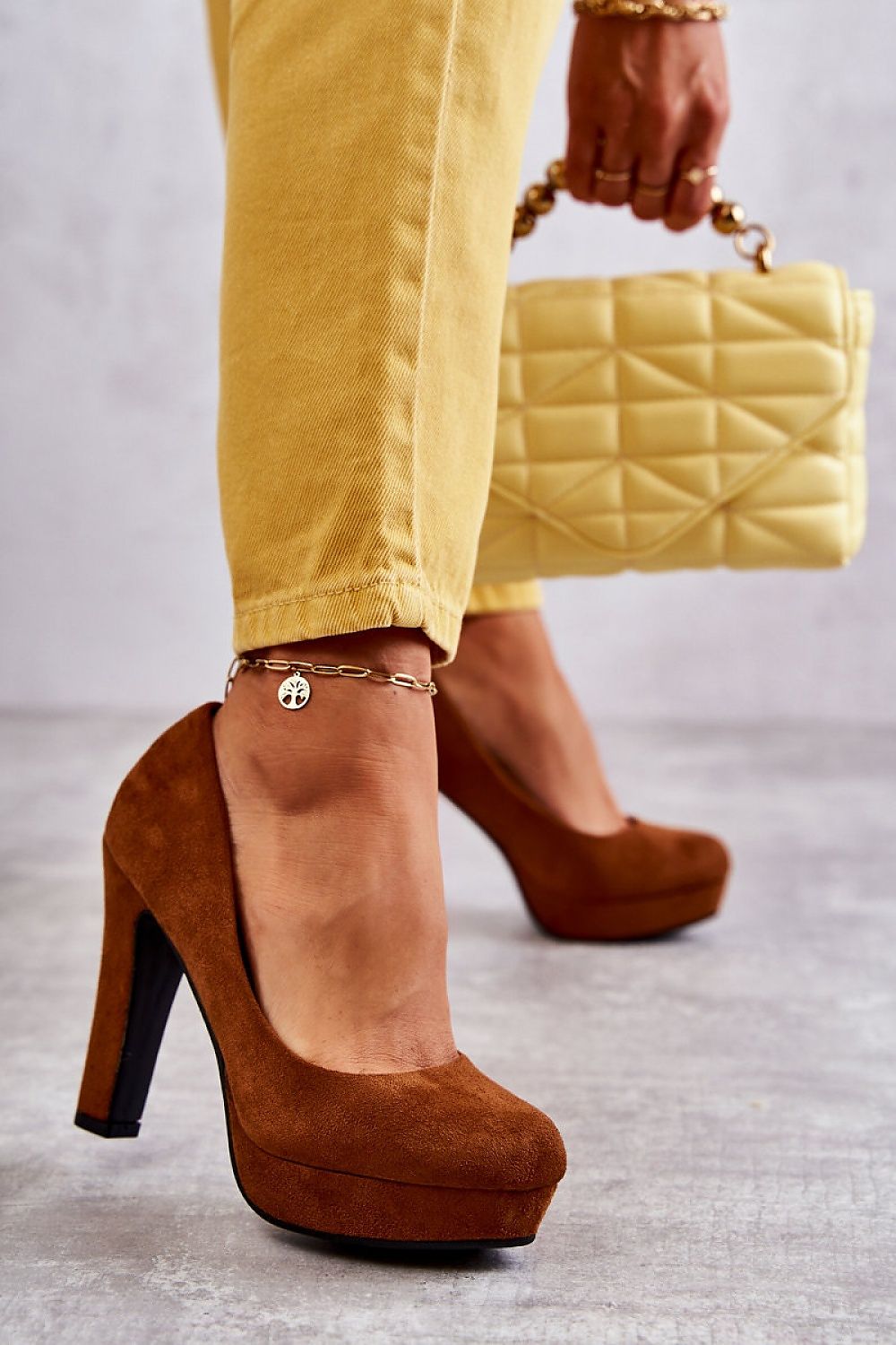 Block Heel Brown Pumps
