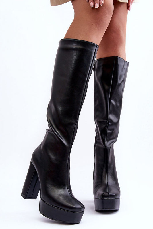 Thick Heel Below Knee Boots