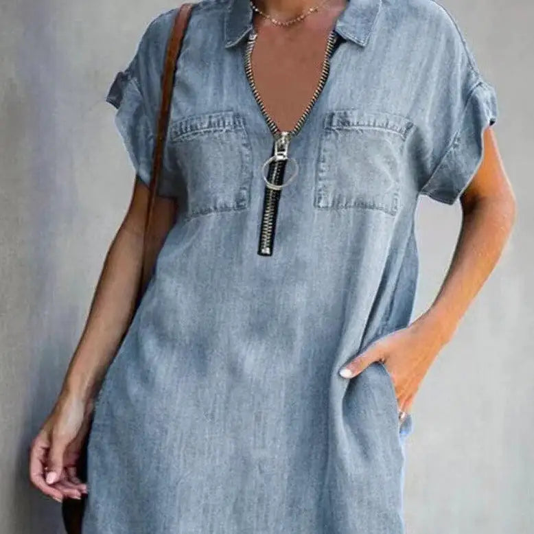 Faux Denim Print Summer Dress