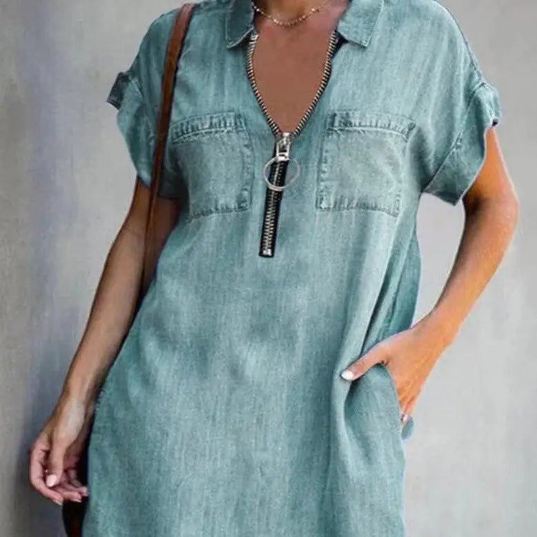 Faux Denim Print Summer Dress