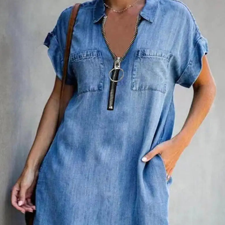 Faux Denim Print Summer Dress