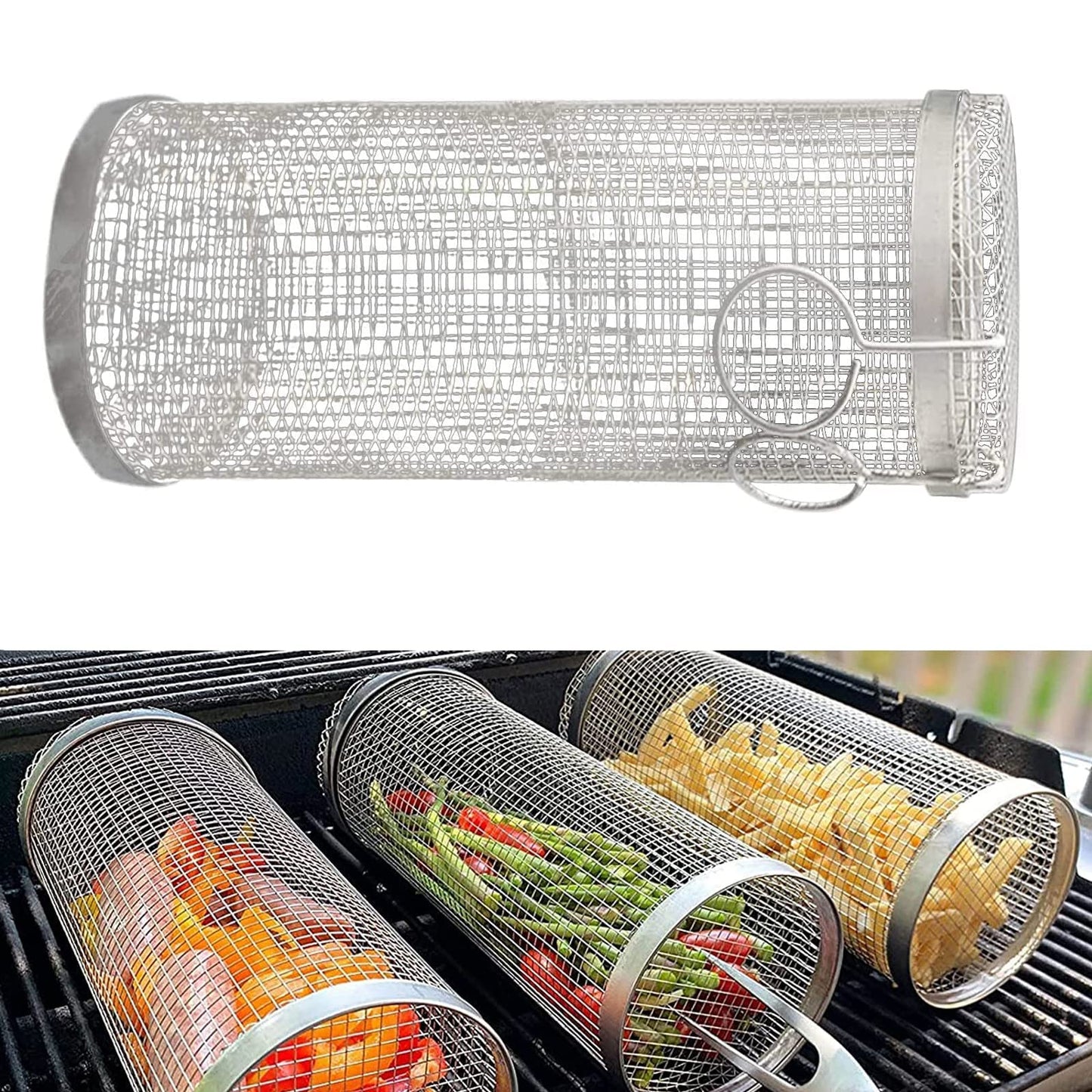 Rolling Metal Barbecue Grilling Basket.