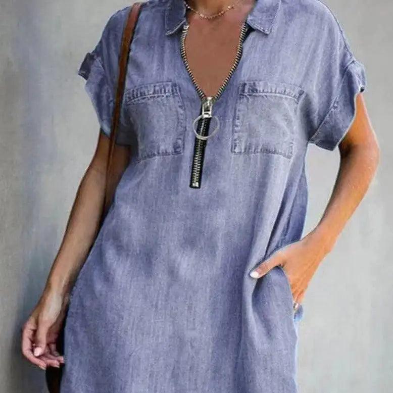Faux Denim Print Summer Dress