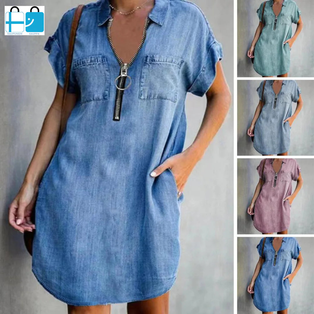 Faux Denim Print Summer Dress